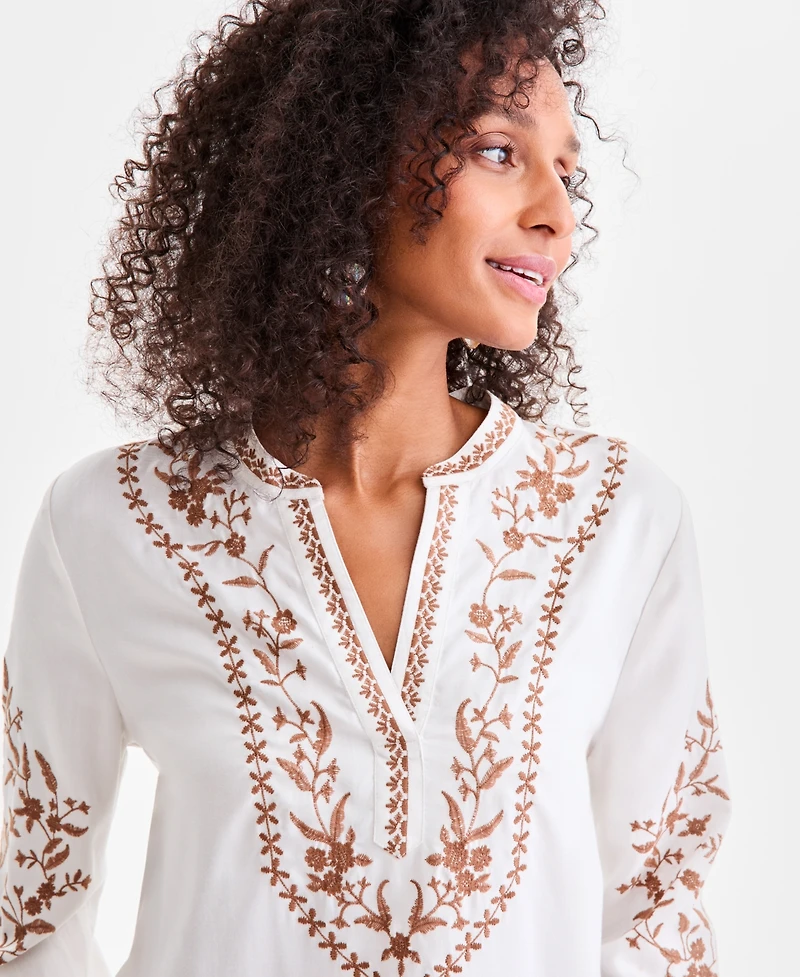 Style & Co Women's Embroidered Long-Sleeve Tunic, Macy's Exclusive