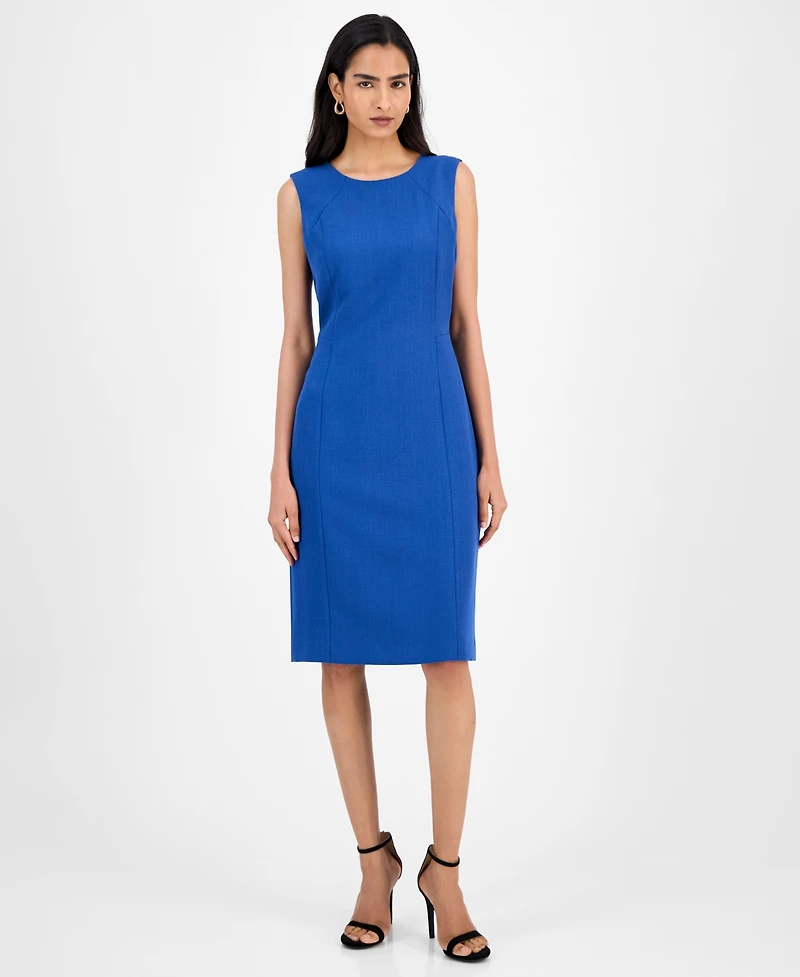 Kasper Crepe Sleeveless Round-Neck Sheath Dress, Regular & Petite
