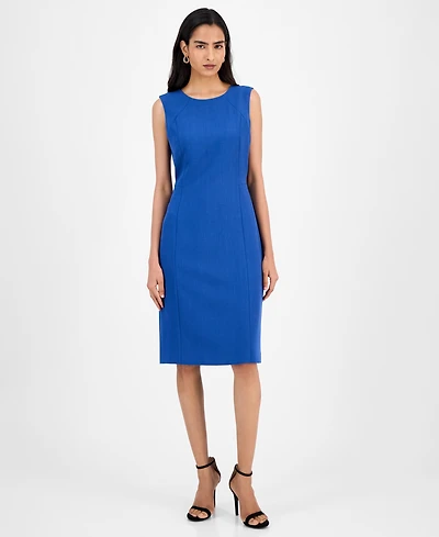 Kasper Crepe Sleeveless Round-Neck Sheath Dress, Regular & Petite