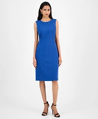 Kasper Crepe Sleeveless Round-Neck Sheath Dress, Regular & Petite