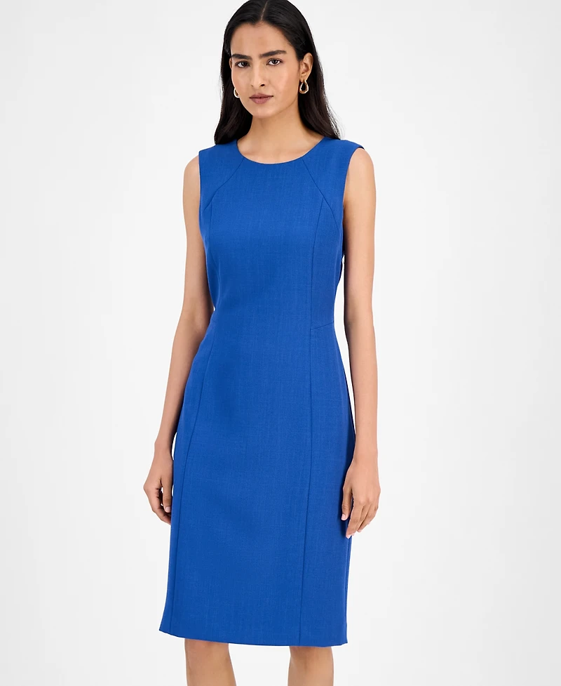 Kasper Crepe Sleeveless Round-Neck Sheath Dress, Regular & Petite