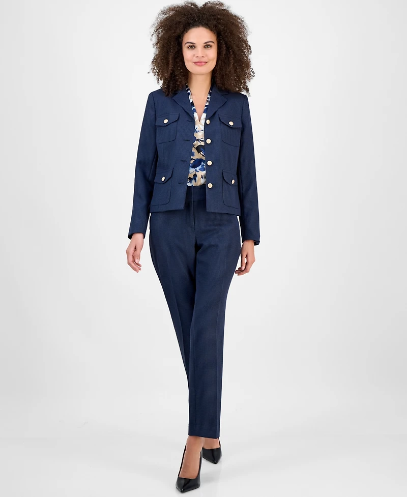 Kasper Mini-Check-Print Button-Front Jacket, Regular & Petite