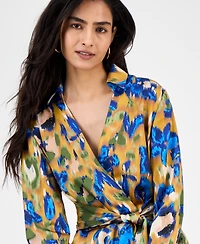 Tahari Asl Women's Printed V-Neck Tie-Waist Midi Dress