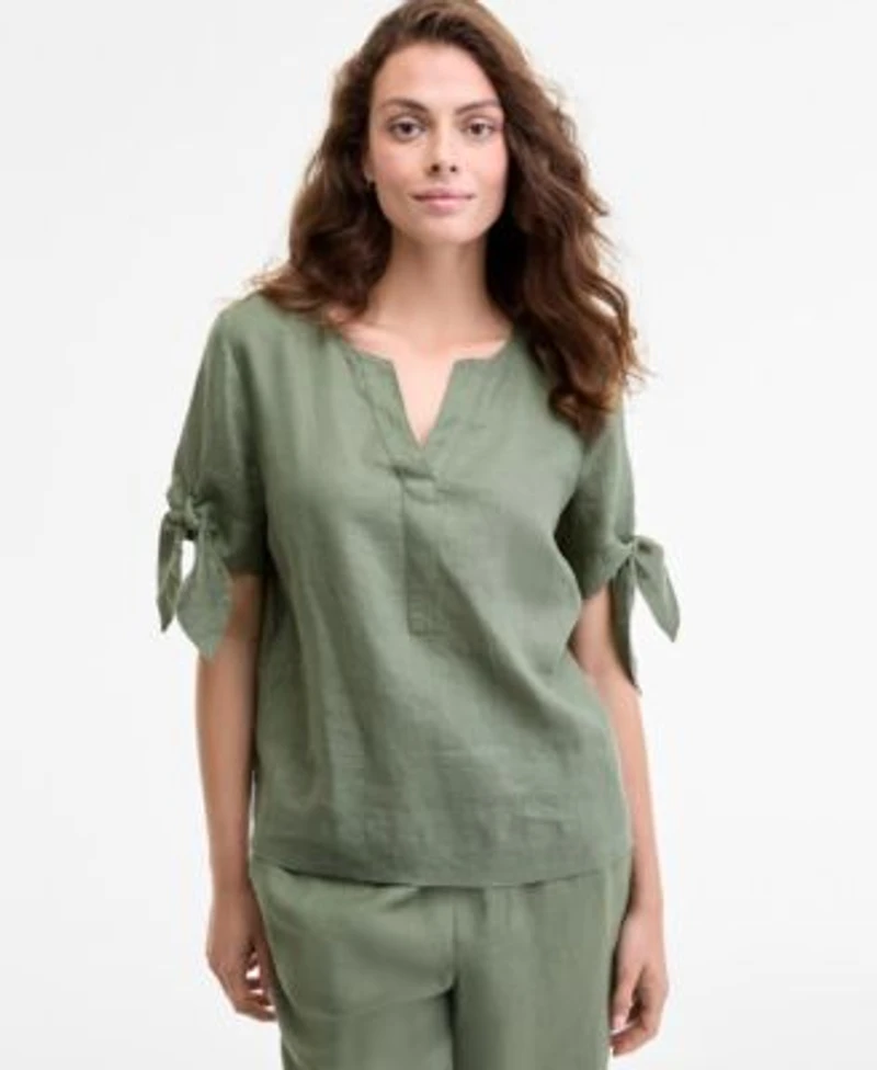 Charter Club 100 Linen Tie Cuff Top Drawstring Pants Macys Exclusive