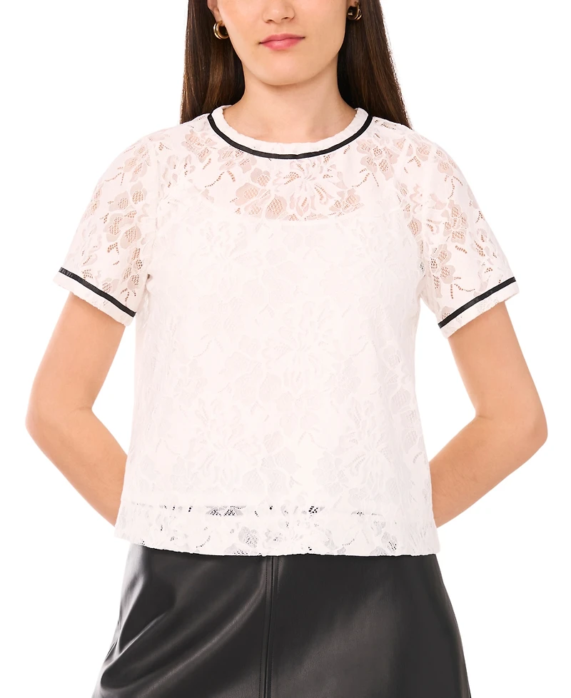 Vince Camuto Women's Crewneck Short-Sleeve Lace Top