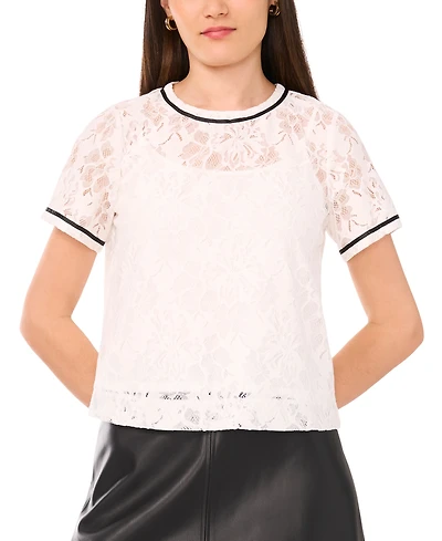 Vince Camuto Women's Crewneck Short-Sleeve Lace Top