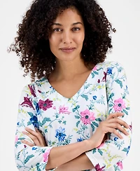 Style & Co Petite Chintz Floral V-Neck 3/4-Sleeve T-Shirt, Macy's Exclusive