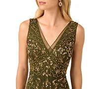 Adrianna Papell Women's Beaded V-Neck Party Dress