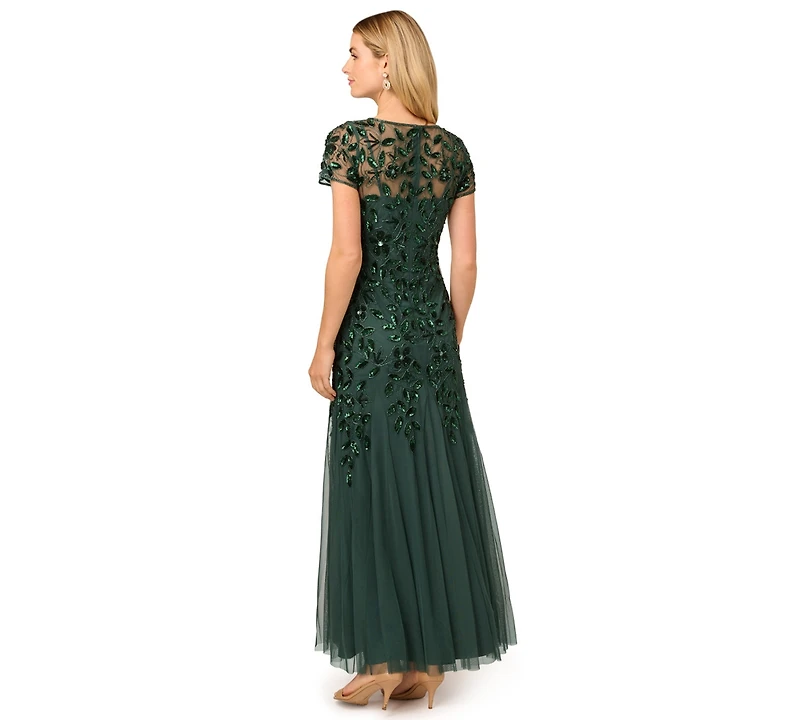 Adrianna Papell Floral-Beaded Gown