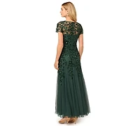Adrianna Papell Floral-Beaded Gown