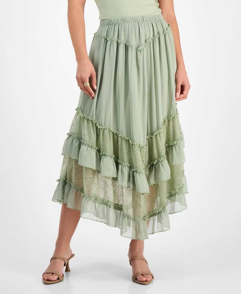 And Now This Petite Asymmetric-Lace-Trim Maxi Skirt, Macy's Exclusive