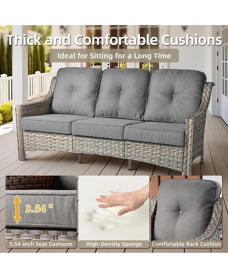Xizzi 7 Piece Outdoor Patio Furniture with 42 inch Fire Pit,Swivel Rocking Chairs Coversation Set Comfy Sectional Sofa,Wicker Ottoman