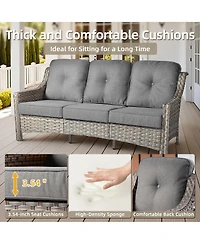 Xizzi 7 Piece Outdoor Patio Furniture with 42 inch Fire Pit,Swivel Rocking Chairs Coversation Set Comfy Sectional Sofa,Wicker Ottoman