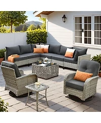 Xizzi 10 Piece Outdoor Patio Furniture with Swivel Chairs,All Weather Wicker Sectional Coversation Set Solar Coffee Table, Single Modular Chairs