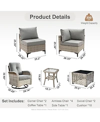 Xizzi 10 Piece Outdoor Patio Furniture with Swivel Chairs,All Weather Wicker Sectional Coversation Set Solar Coffee Table, Single Modular Chairs