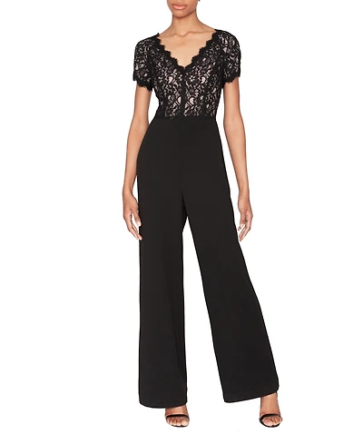 White Tie by Shani Women's Lace & Scuba Crepe Wide-Leg Jumpsuit