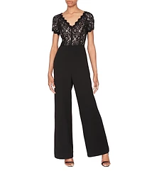 White Tie by Shani Women's Lace & Scuba Crepe Wide-Leg Jumpsuit