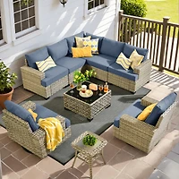 Xizzi Wicker Outdoor Patio Furniture Set, 9PCS Rattan Modular Sectional Sofa,Outside Swivel Rocking Chairs Coversation Set with Side Table