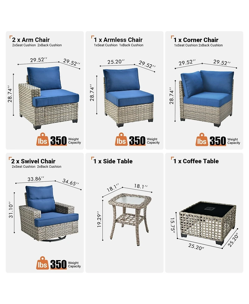 Xizzi Wicker Outdoor Patio Furniture Set, 9PCS Rattan Modular Sectional Sofa,Outside Swivel Rocking Chairs Coversation Set with Side Table