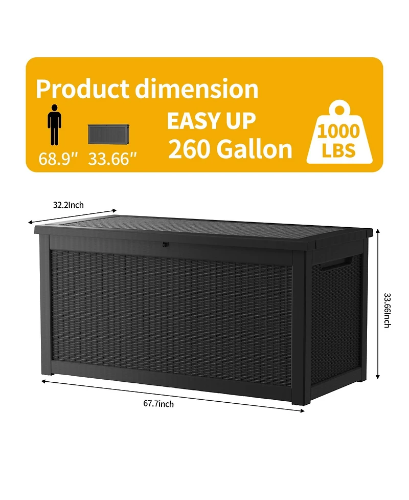 260 Gal 0utdoor Storage Resin Deck Box Large Patio Container