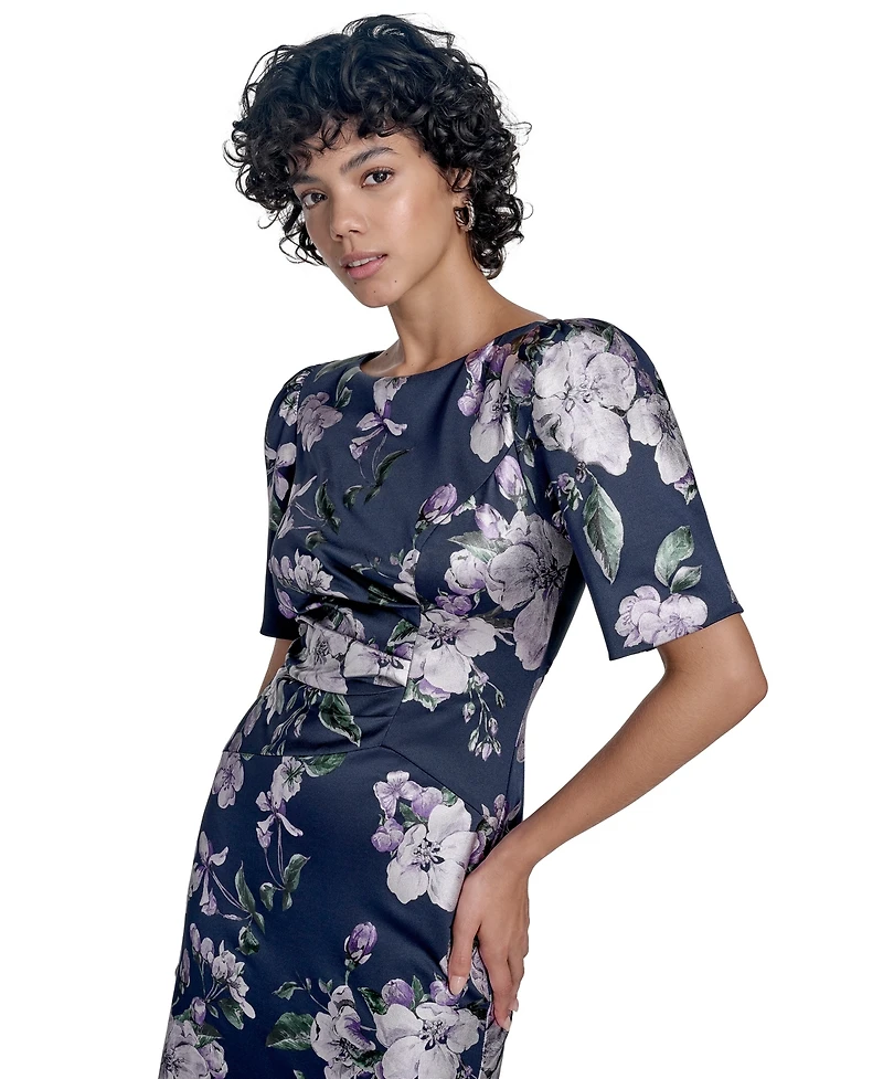 Jessica Howard Women's Scuba Printed Jewel-Neck Gown