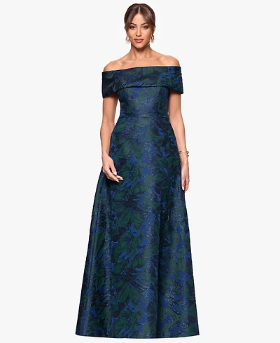Xscape Women's Jacquard Off-The-Shoulder Ball Gown