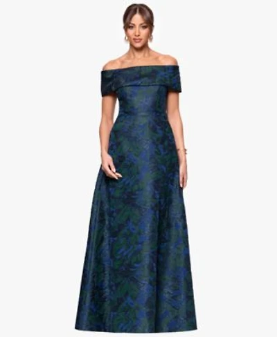 Xscape Womens Jacquard Off The Shoulder Ball Gown