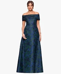 Xscape Womens Jacquard Off The Shoulder Ball Gown