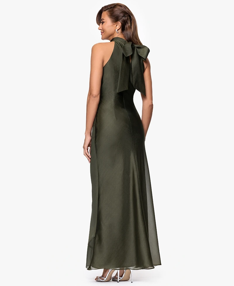 Xscape Women's Organza High-Neck Long Sheath Dress