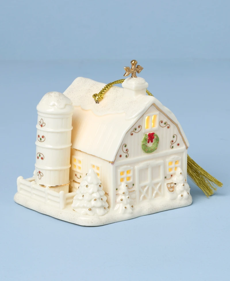 New For 2025! Lenox Mistletoe Park Barn Lit Ornament
