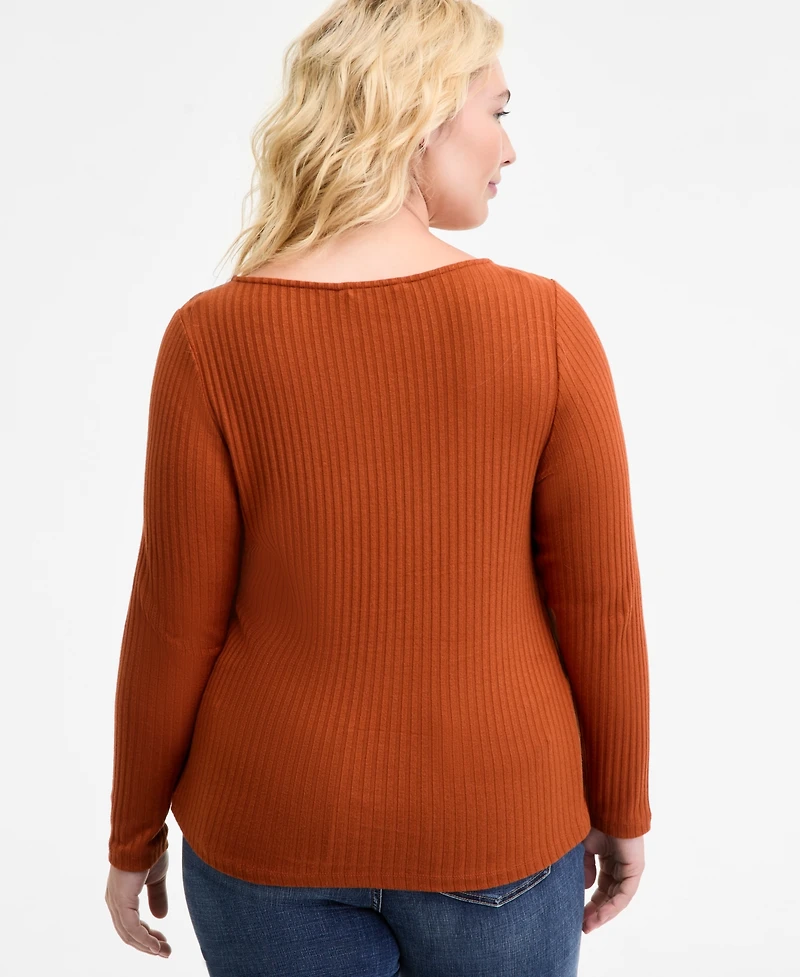 Liverpool Los Angeles Trendy Plus Ribbed Boatneck Top