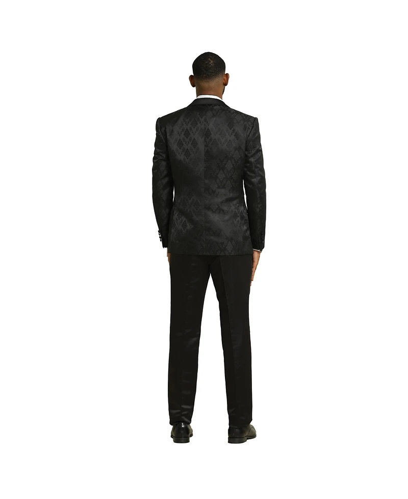 Stacy Adams Men's 3-Piece Paisley Jacket With Solid Vest And Pants Suit Notch Lapel