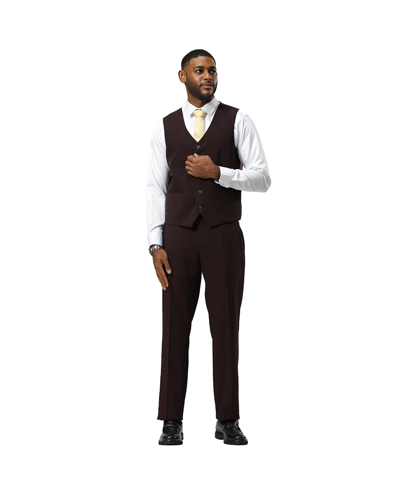 Stacy Adams Men's 3-Piece Paisley Jacket With Solid Vest And Pants Suit Peak Lapel