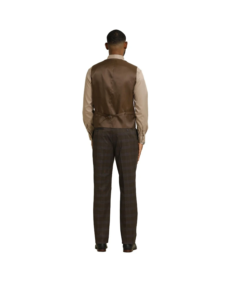Stacy Adams Big & Tall Glen Plaid 3-Piece Jacket With Solid Vest And Pants Suit Peak Lapel
