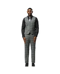 Stacy Adams Big & Tall Glen Plaid 3-Piece Jacket With Solid Vest And Pants Suit Peak Lapel