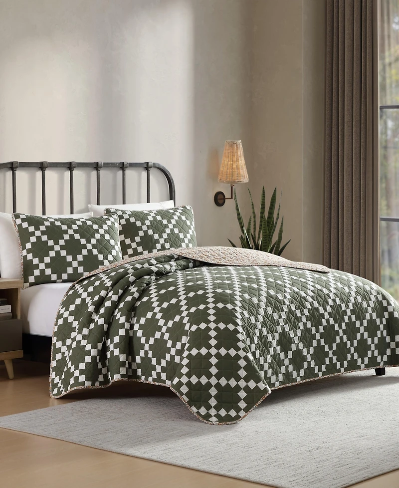 Eddie Bauer Diamond Floral Cotton Reversible 3-Pc. Quilt Set, King