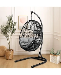 Gymax Hanging Hammock Chair Egg Swing Chair w/ Seat Cushion Pillow Stand
