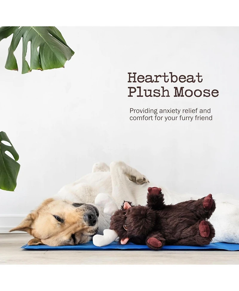 Fuzzwoof Moose HeartBeat Cuddle Dog Toy, Plush Stuffed Animal Pal with Battery-Powered Heartbeat, Ideal Comfort & Anxiety Relief Toy