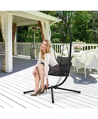 Gymax Swing Chair w/ Stand Patio Hanging Swing Chair w/ Comfortable Seat & Back Cushions