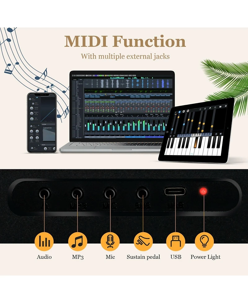 88-Key Foldable Digital Piano with Midi and Wireless Bt