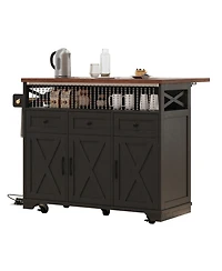 Casainc 46.5" Rolling Kitchen Cart with Drop Leaf, Power Outlet, Beaded Trim, Ample Storage