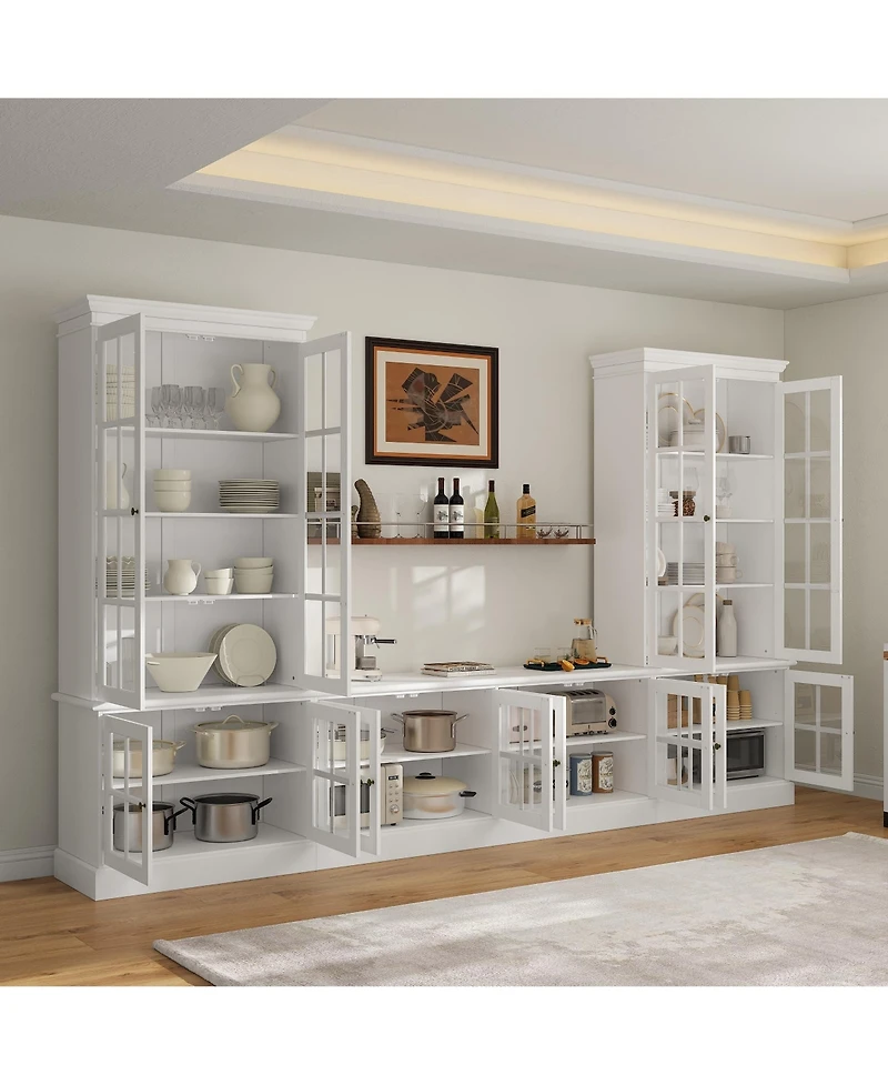 High quality luxury white multifunctional Tv cabinet, display cabinet, 12 doors, tempered glass