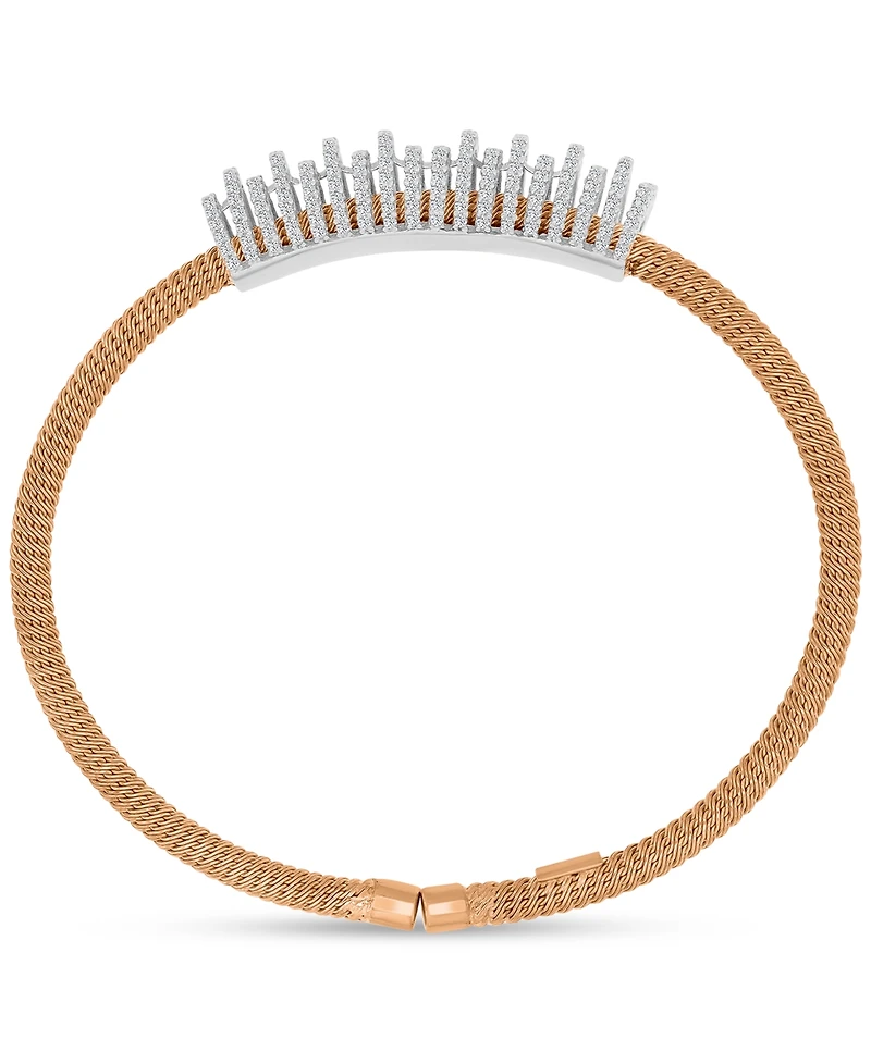 Cubic Zirconia Rondelle Woven Link Cuff Bracelet