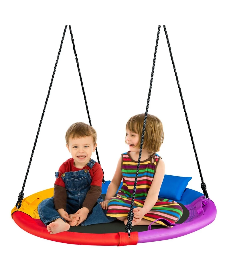 40 inch Saucer Tree Outdoor Round Platform Swing with Pillow and Handle