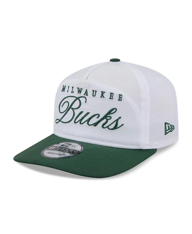 New Era Men's White/Hunter Green Milwaukee Bucks 2025 Nba Draft On-Stage Nylon 19TWENTY Adjustable Hat