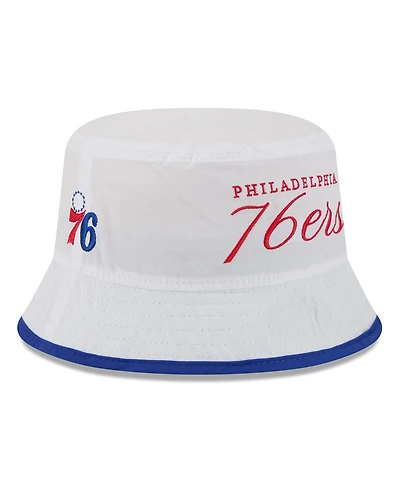 New Era Men's White/Royal Philadelphia 76ers 2025 Nba Draft Nylon Bucket Hat