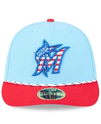 New Era Men's Light Blue/Red Miami Marlins 2025 Fourth of July Low Profile 59FIFTY Fitted Hat