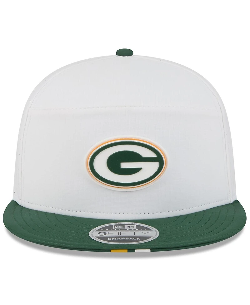 New Era Men's White/Green Bay Packers 2025 Nfl Training Camp Split Panel 9FIFTY Snapback Hat