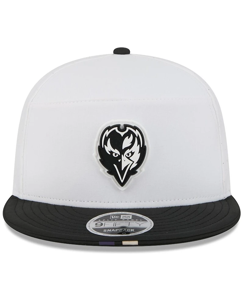 New Era Men's White/Black Baltimore Ravens 2025 Nfl Training Camp Split Panel 9FIFTY Snapback Hat