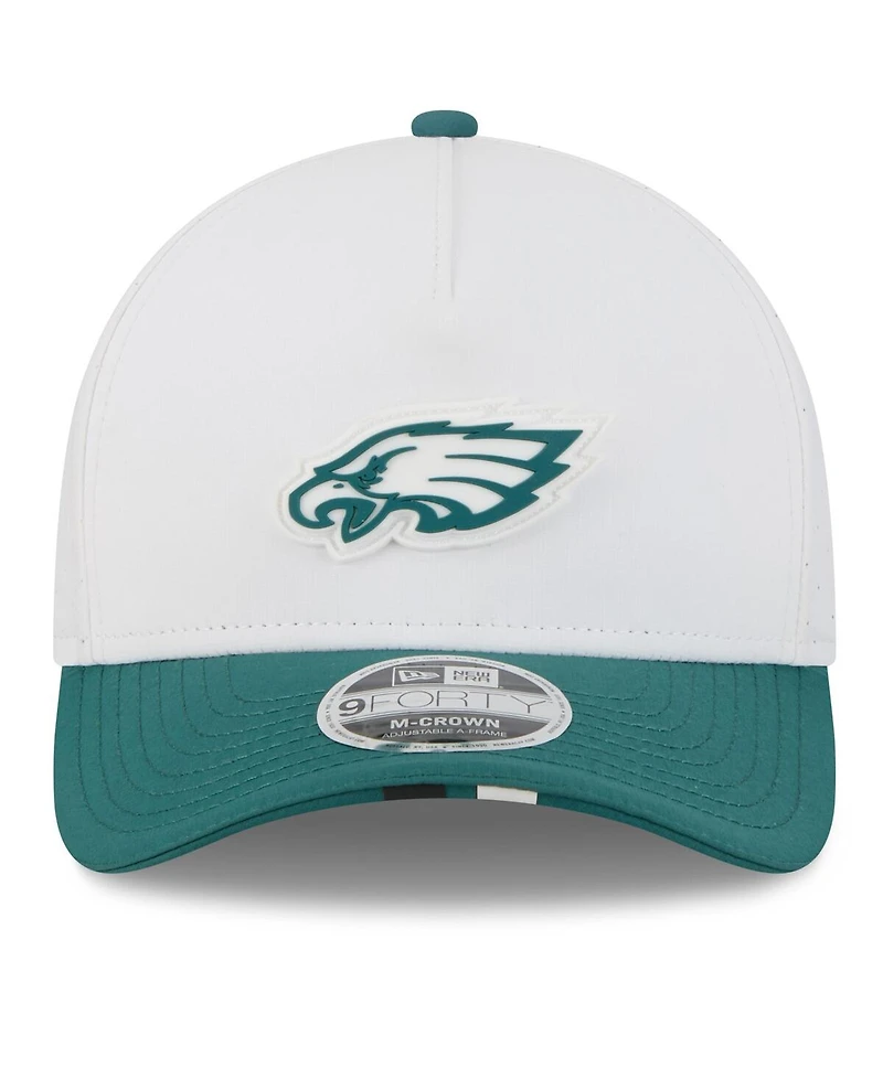 New Era Men's White/Midnight Green Philadelphia Eagles 2025 Nfl Training Camp A-Frame 9FORTY Adjustable Hat